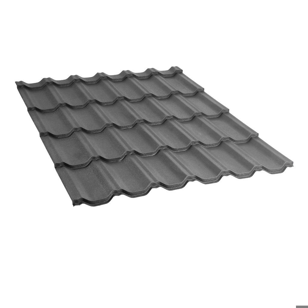 მეტალოკრამიტი ფერადი თუნუქის სახურავი 0.45X1200 ხაოიანი RAL 7024 (ორმხრივი) NOVA — თუნუქის სახურავი