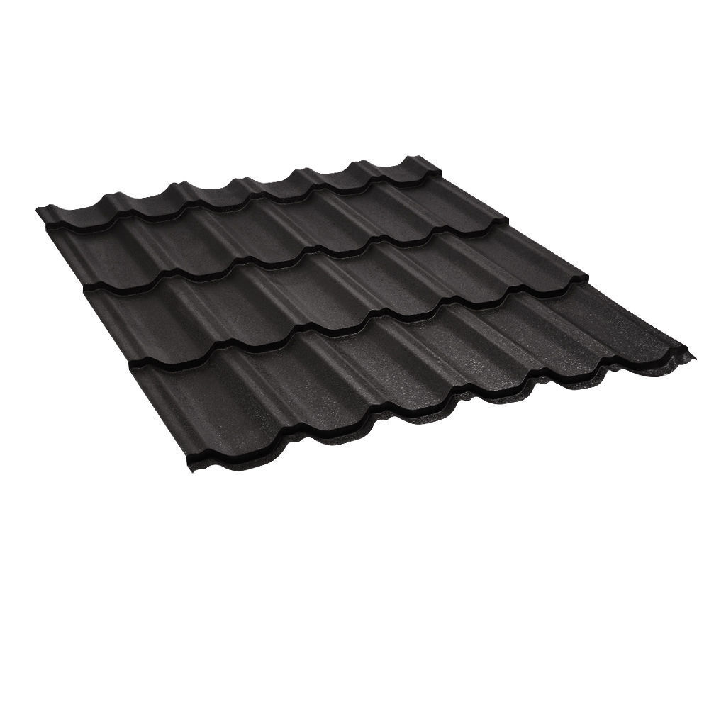 მეტალოკრამიტი ფერადი თუნუქის სახურავი 0.45X1200 ხაოიანი RAL 9005 (ორმხრივი) NOVA — თუნუქის სახურავი