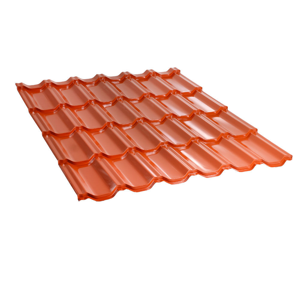 მეტალოკრამიტი ფერადი თუნუქის სახურავი 0.5X1200 პრიალა RAL8004 NOVA — თუნუქის სახურავი