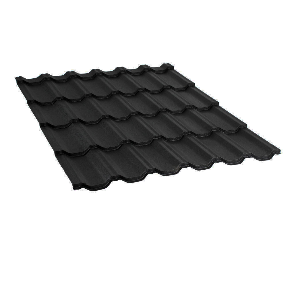 მეტალოკრამიტი ფერადი თუნუქის სახურავი 0.5X1200 ხაოიანი RAL9005 NOVA — თუნუქის სახურავი