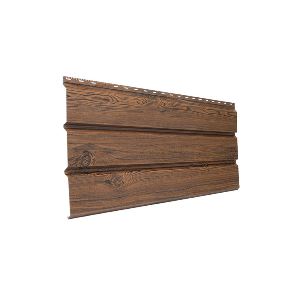 84-იანი ფერადი თუნუქის საიდინგი 0.5X345 ხაოიანი WOOD DARK NOVA — ფასადის პანელი