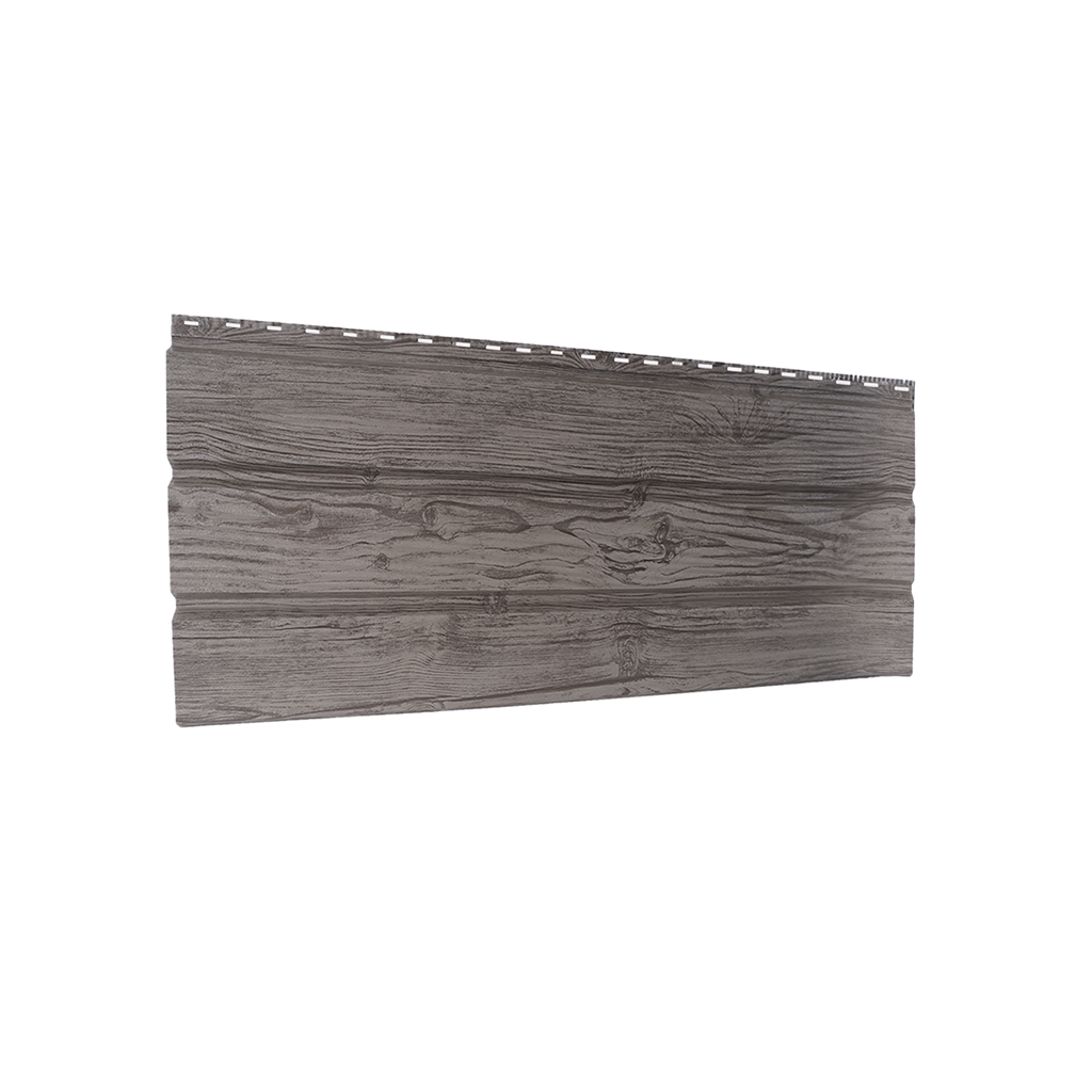 84-იანი ფერადი თუნუქის საიდინგი 0.4X345 ხაოიანი WOOD GREY NOVA — ფასადის პანელი