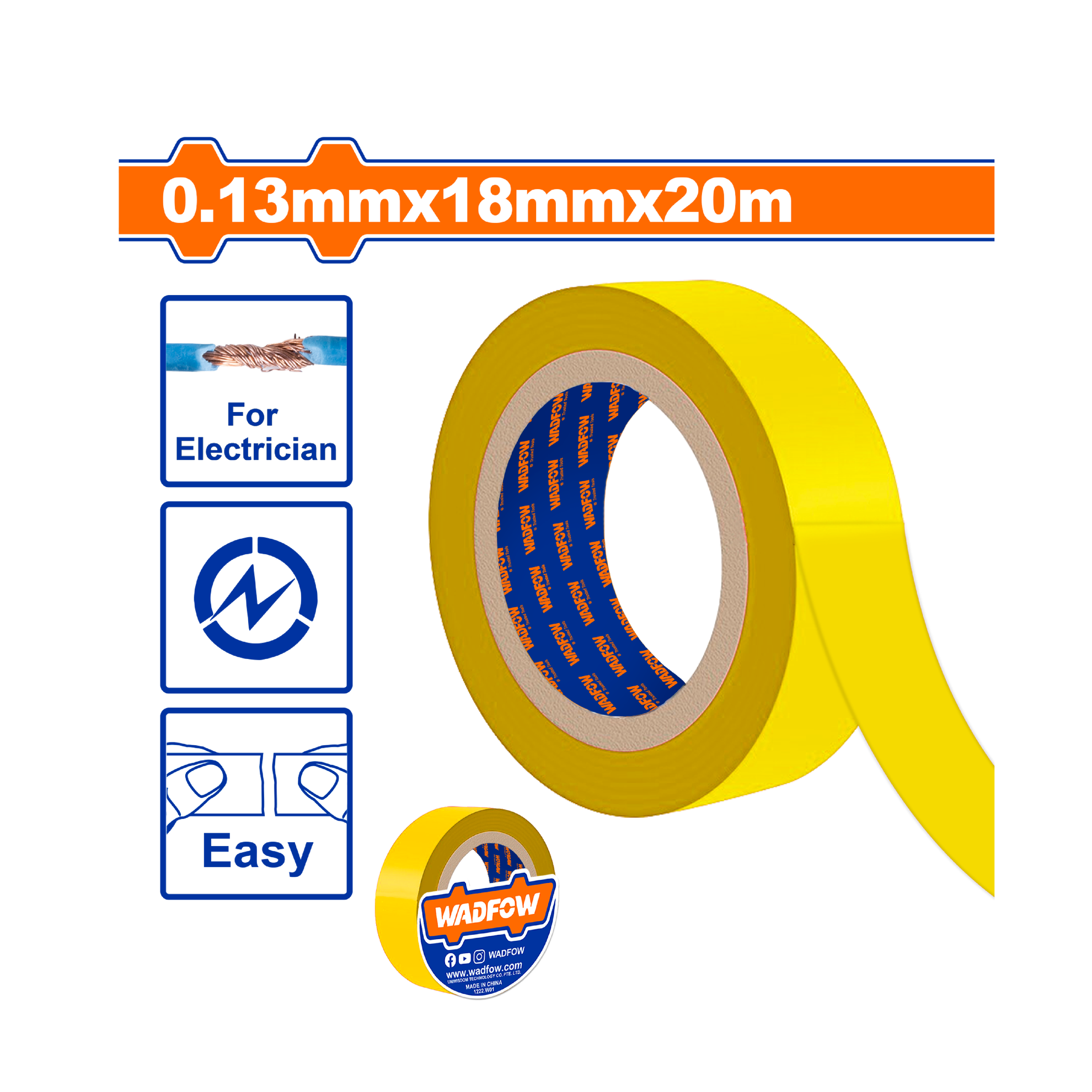 PVC საიზოლაციო ლენტი 0.13mmx18mmx20M (WPN1011) WADFOW — საიზოლაციო ლენტი