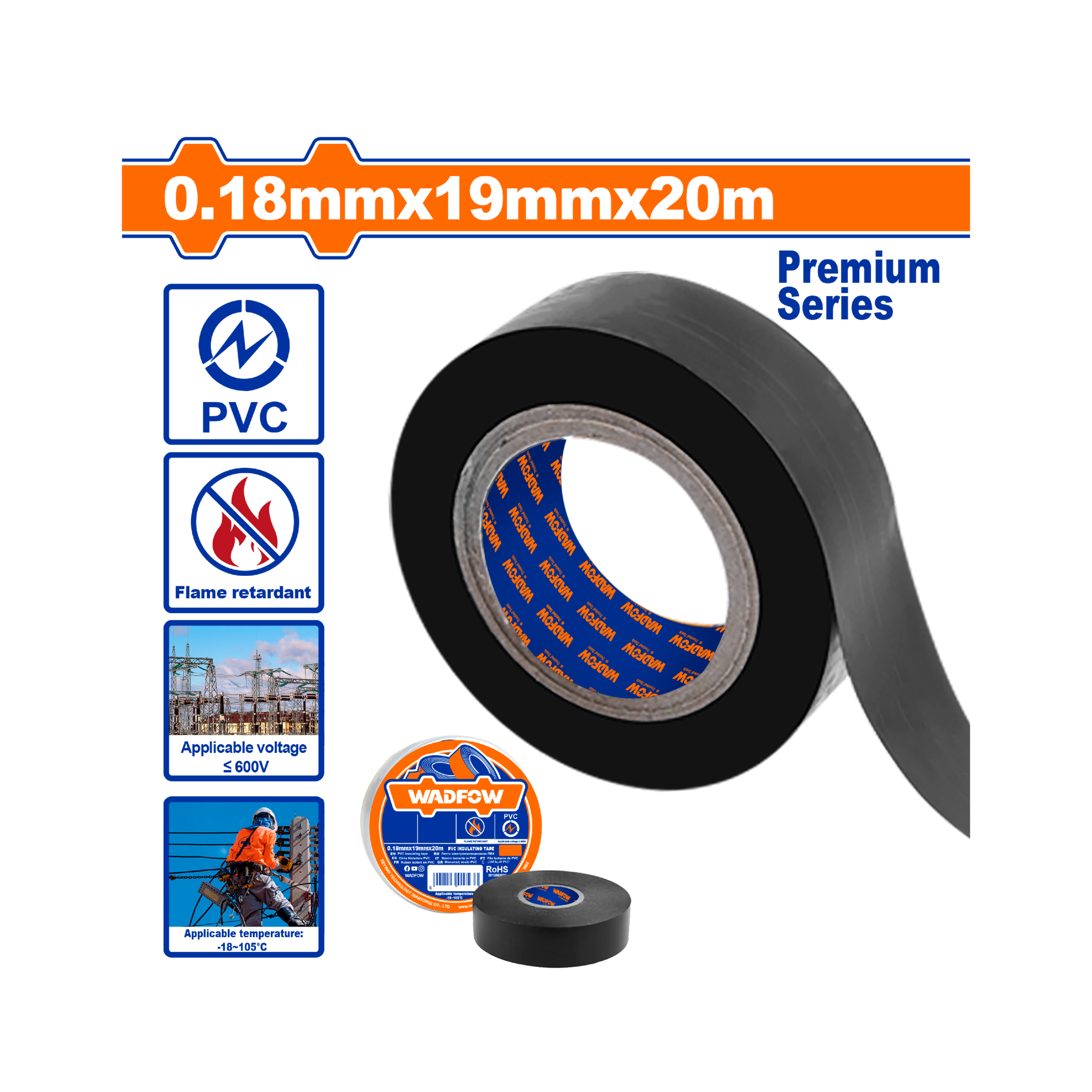 PVC საიზოლაციო ლენტი 0.18mmx19mmx20M (WPN2001) WADFOW — საიზოლაციო ლენტი