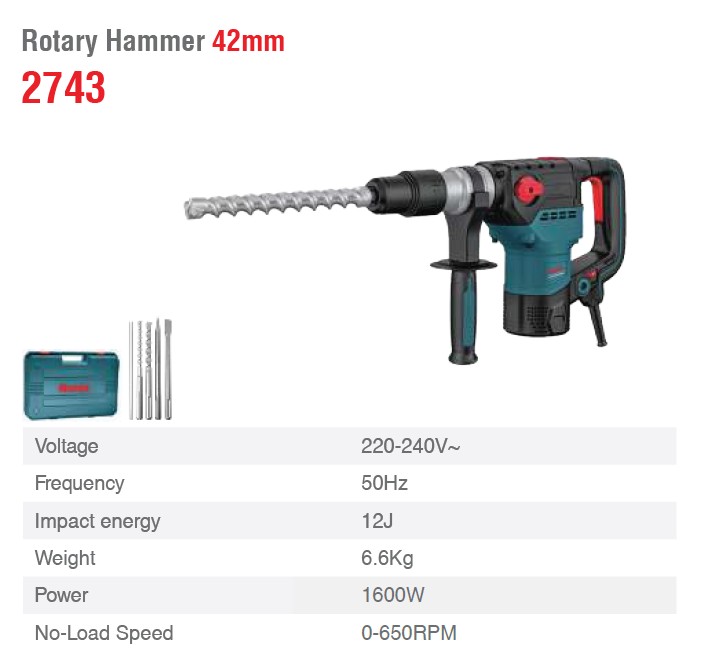 ელექტრო პერფორატორი Ronix-2743 12J, 1600w SDS-MAX — დრელები