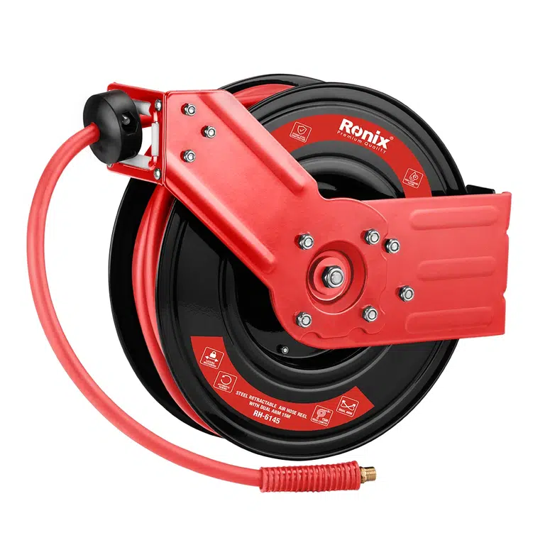 მეტალის დასახვევი ჰაერის შლანგი RONIX RH-6145, 15m — ბაღის ინსტრუმენტები