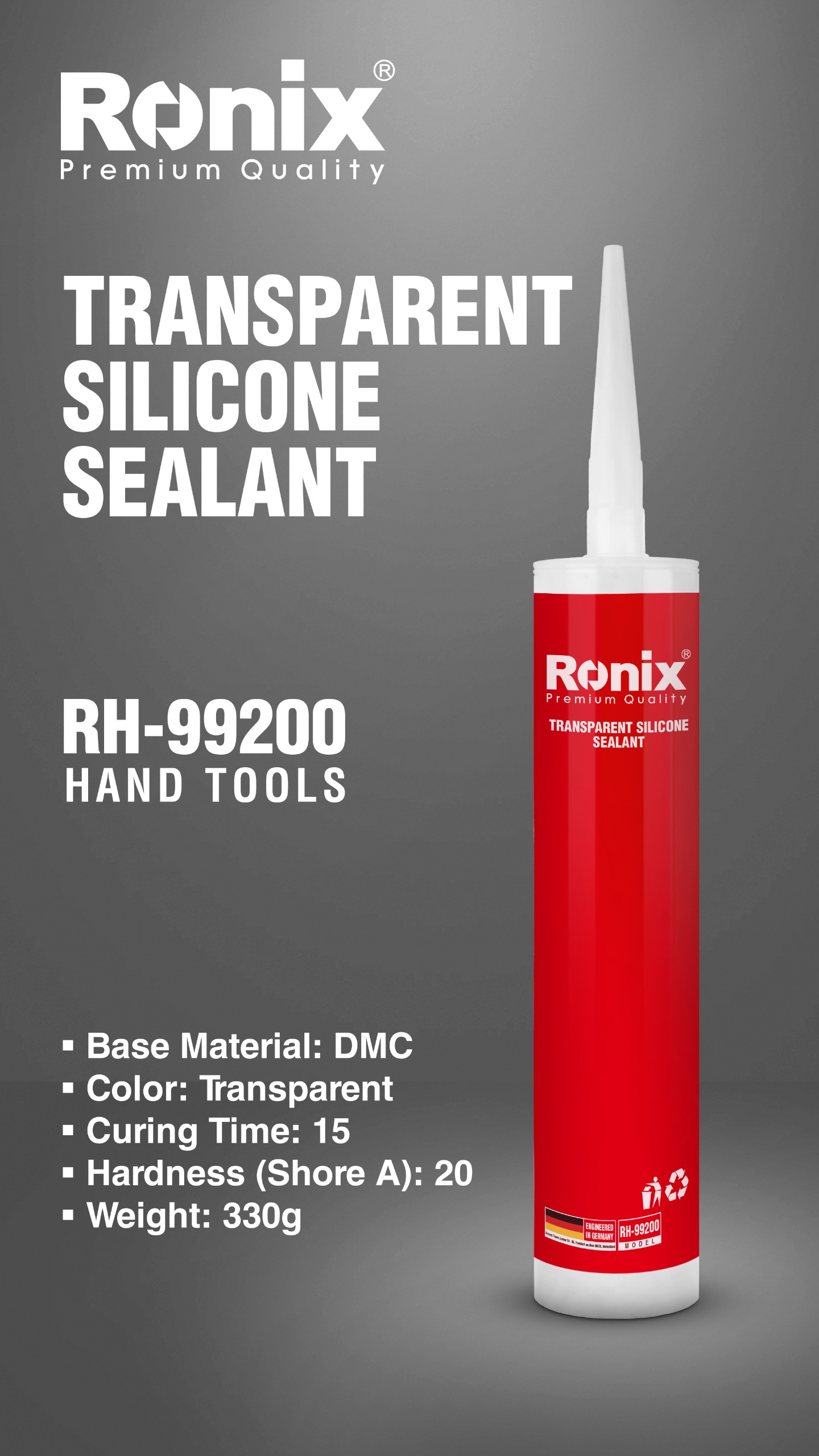 გამჭვირვალე სილიკონის ჰერმეტიკი RONIX RH-99200 — სარემონტო აქსესუარები