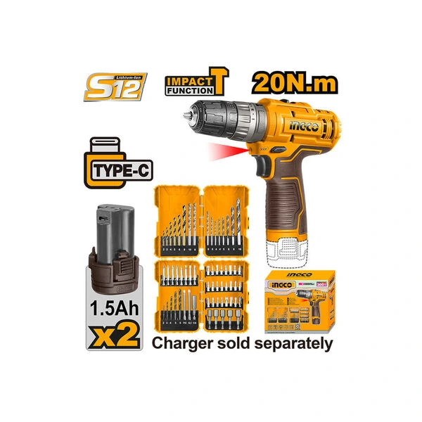 Electric drill driver kit Li-ion Proline 12V/1.5Ah (COSLI23114)