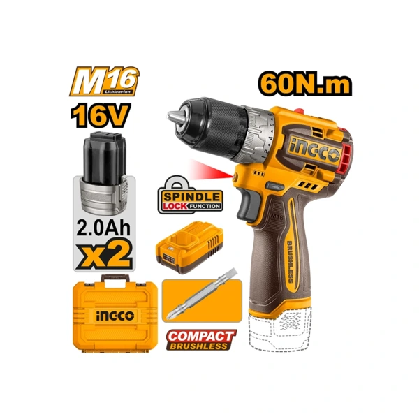 Brushless compact drill driver Li-Ion 16V-2AH (CDLI16682)